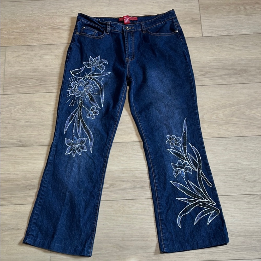 Y2K Cosmopolitan Jeanswear embroidered straight-leg denim Blue jeans Size 12